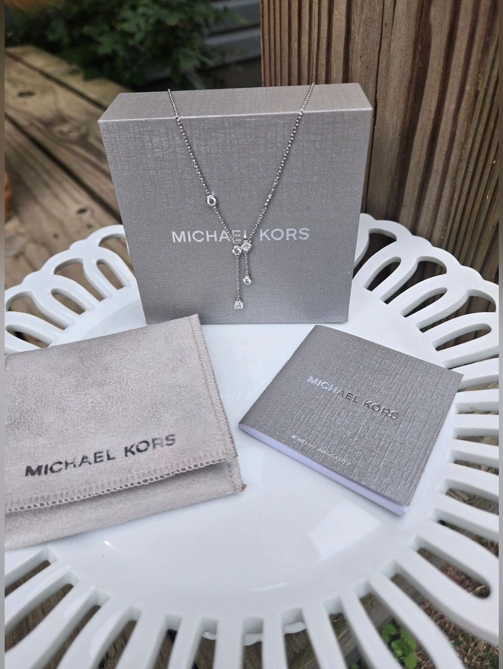 Brand New Michael Kors Sterling Silver Drop Lariat Necklace. Gift Ready. NWT